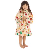 18C1067: Kids Christmas Plush Oversized Hoodie- Cream (One Size - 3-6 Years)